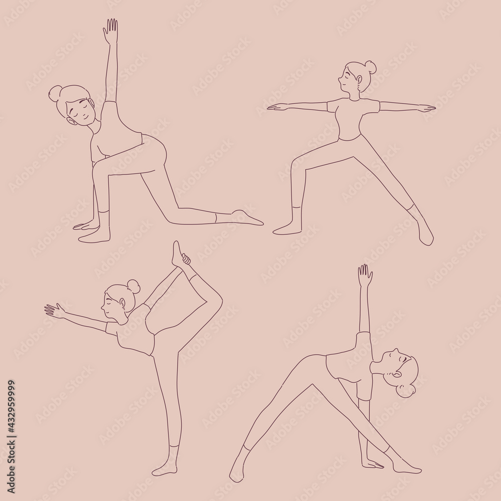 Girl Different Yoga Poses Line Style_6