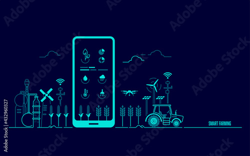 Concept Smart Farming Agritech Graphic Mobile Phone With Agriculture Technology Application Farming Environment photo