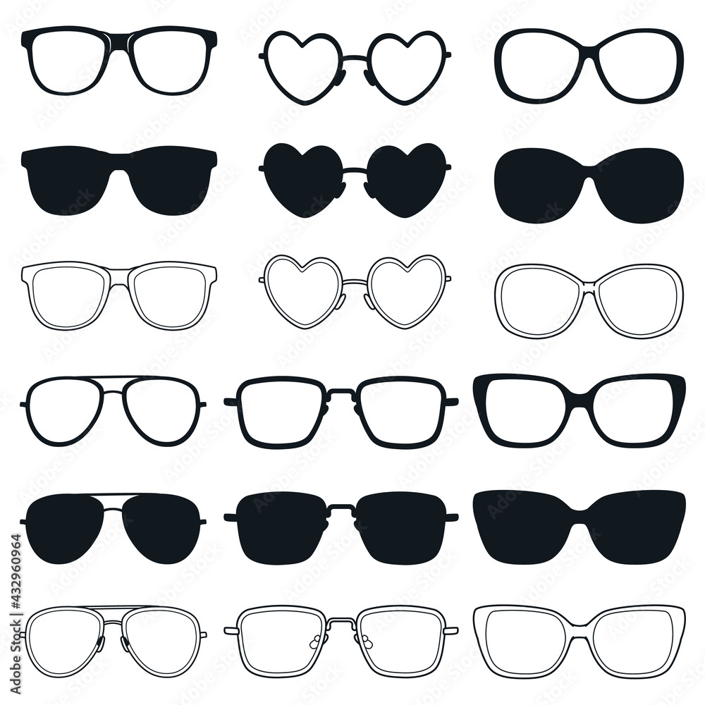 Doodle and silhouette sunglasses, Vector illustration, Isolated on white background. Can be export to files SVG. They are great for decoration or as part of a design. Doodle and silhouette sunglasses, Vector illustration, Isolated on white background. Can be export to files SVG. They are great for decoration or as part of a design.