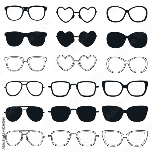 Doodle and silhouette sunglasses, Vector illustration, Isolated on white background. Can be export to files SVG. They are great for decoration or as part of a design.