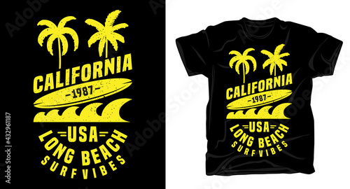 California long beach surf vibes typography design for t-shirt