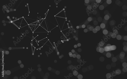 Abstract background. Molecules technology with polygonal shapes, connecting dots and lines. Connection structure. Big data visualization.