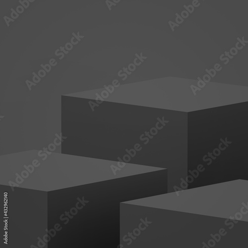 3d black gray cube and box podium ..minimal scene studio background. Abstract 3d geometric shape object illustration render. Display for online business product. © Mama pig