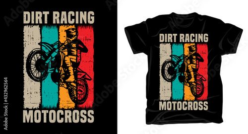 Fotografia Dirt racing motocross typography with rider vintage t-shirt design