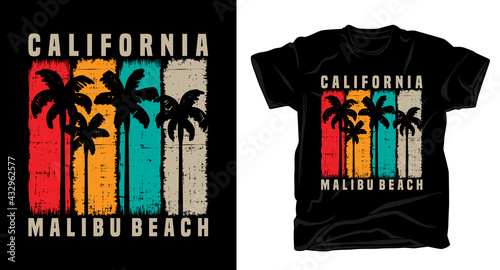 California malibu beach vintage typography with palm trees t-shirt design