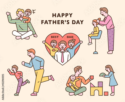 A good dad is playing with the children. flat design style minimal vector illustration.