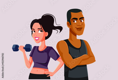 Fitness Couple Standing Together Vector Illustration