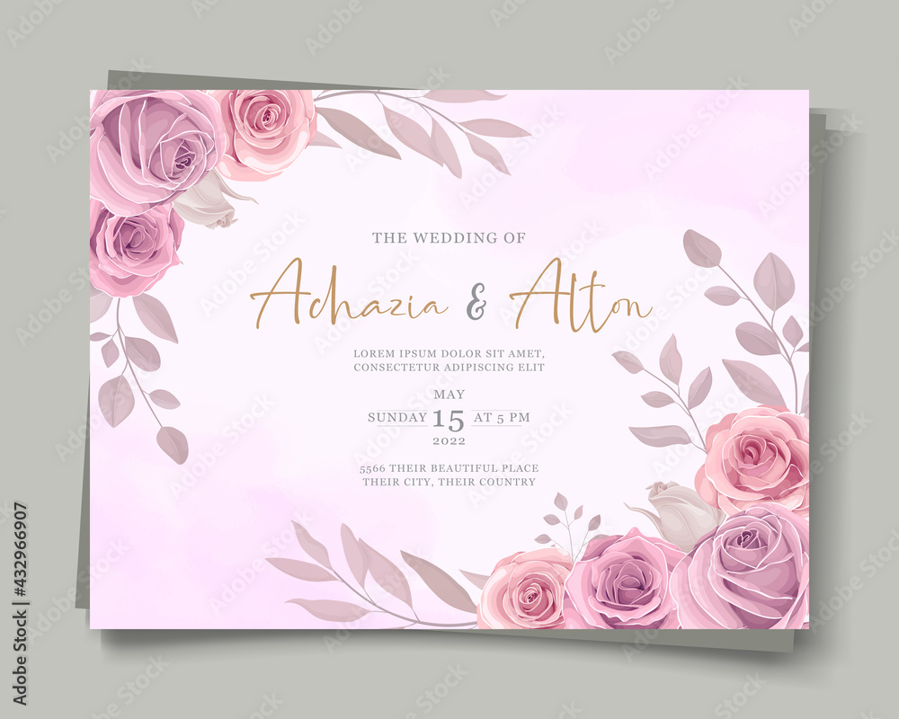 Beautiful pink floral wedding invitation card design