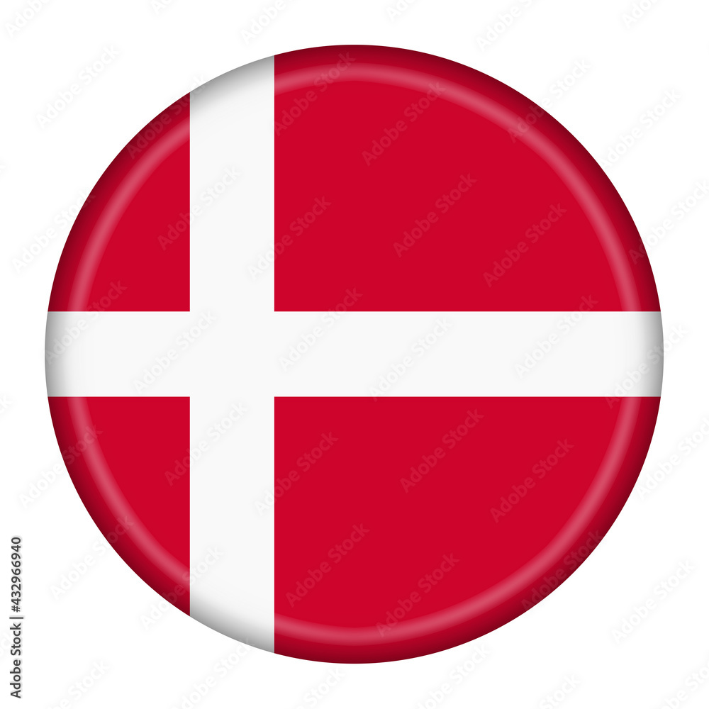 Denmark flag button 3d illustration with clipping path