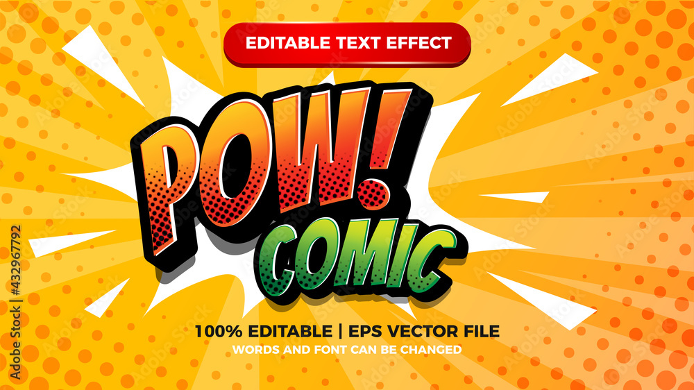Obraz premium modern pow comic editable text style effect illustrator. vector design template 