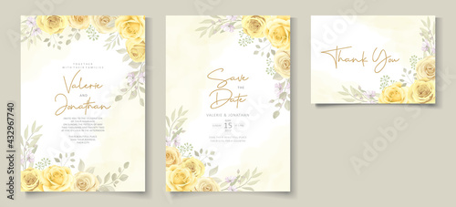 Beautiful yellow floral wedding invitation card design