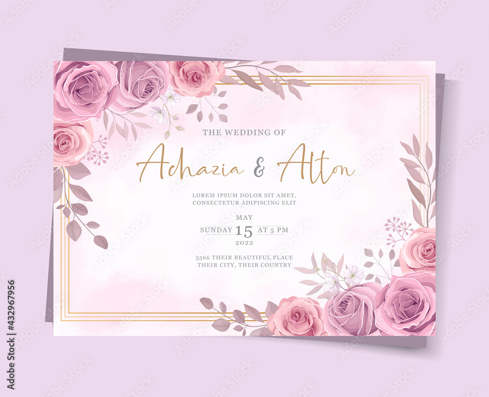 Beautiful pink floral wedding invitation card design