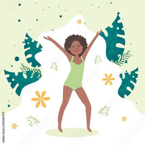 afro woman with leaves