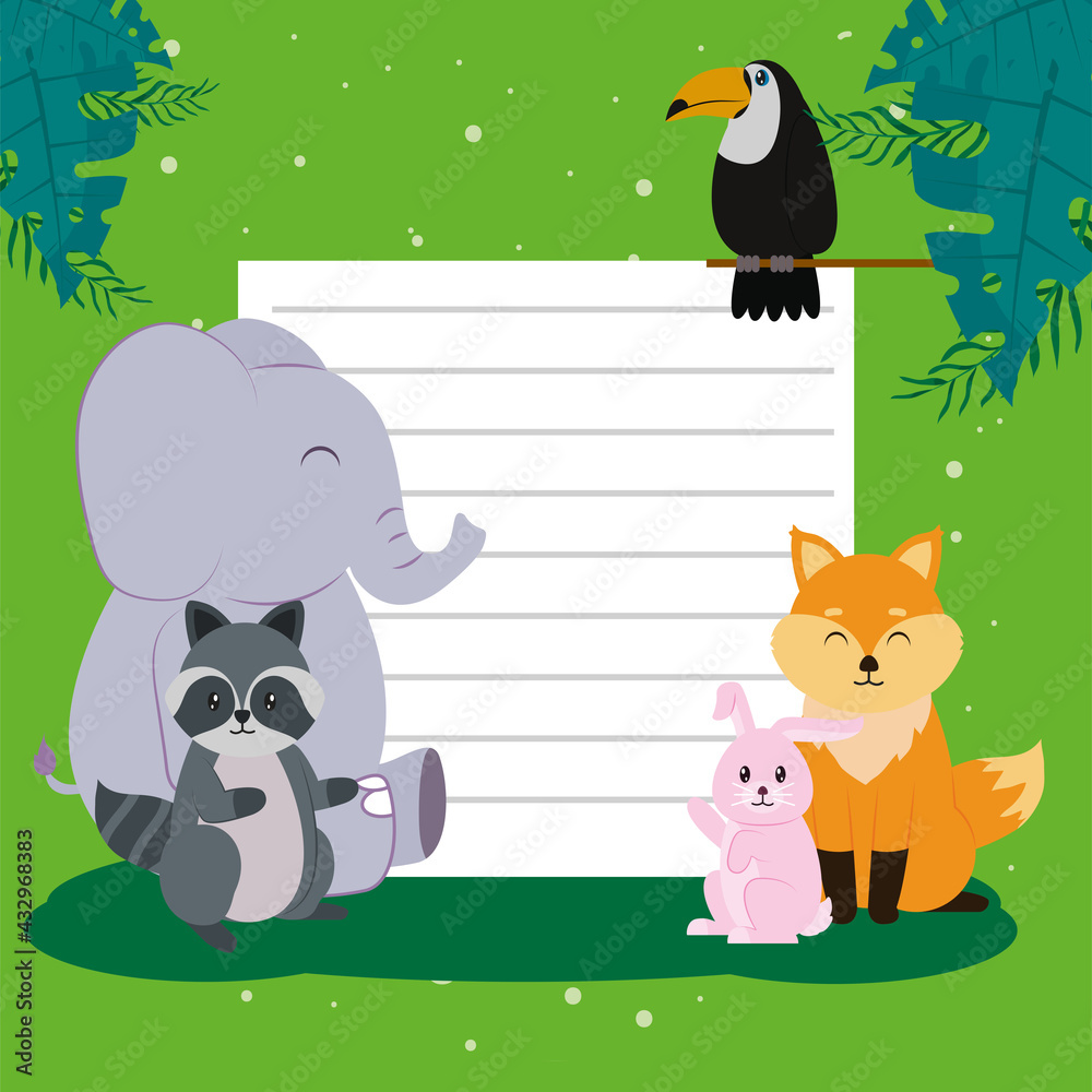 Fototapeta premium elephant and animals with paper note