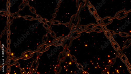 rusty chain with spark ember particle background loop animation