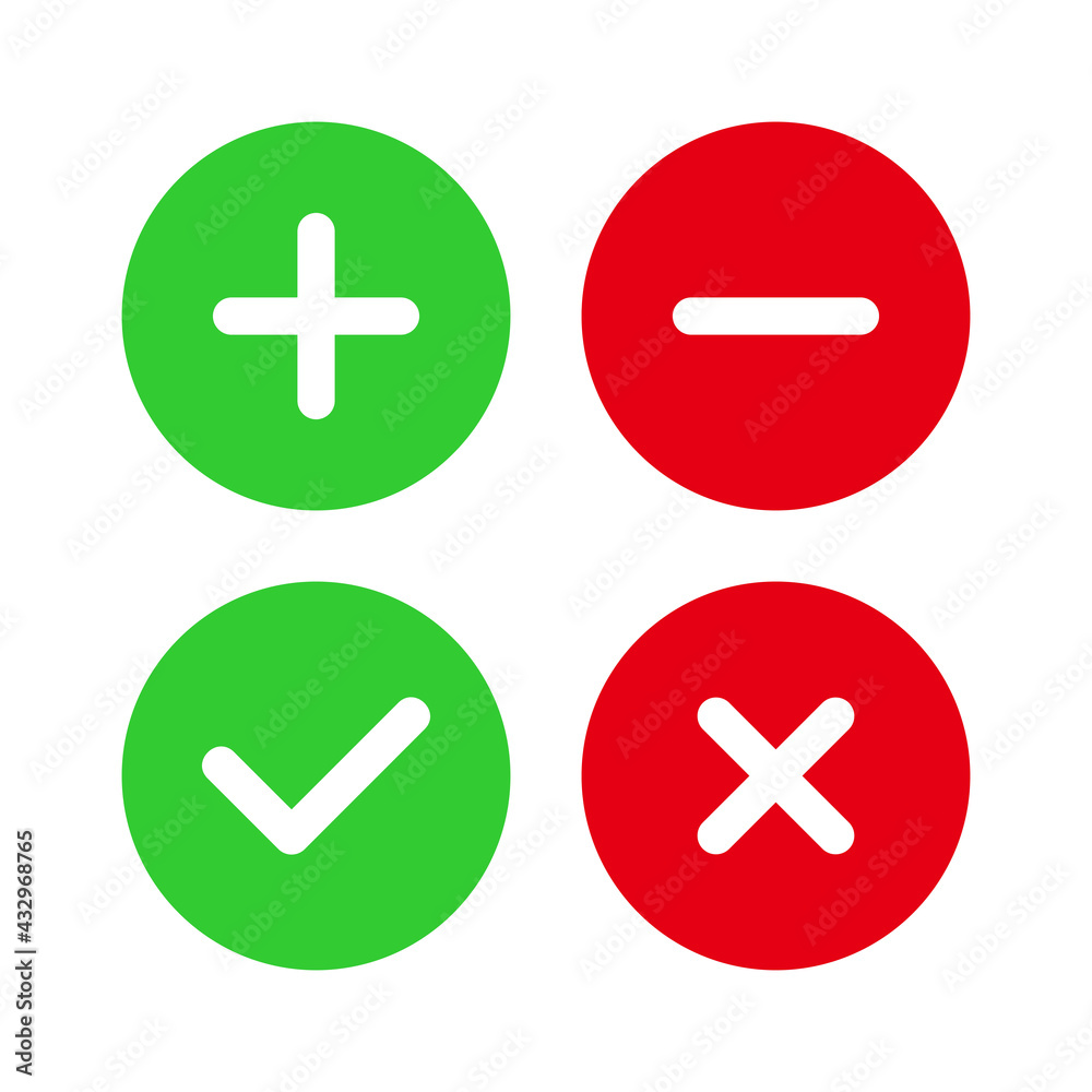plus icon, minus icon, check mark icon, and cross icon vector sign symbol plus icon, minus icon, check mark icon, and cross icon vector sign symbol