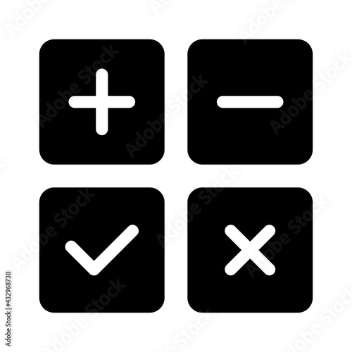 plus icon, minus icon, check mark icon, and cross icon vector sign symbol