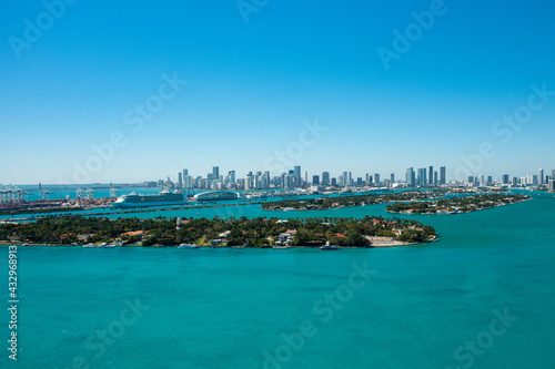 Aerial drone view of downtown Miami from the intracoastal waterway