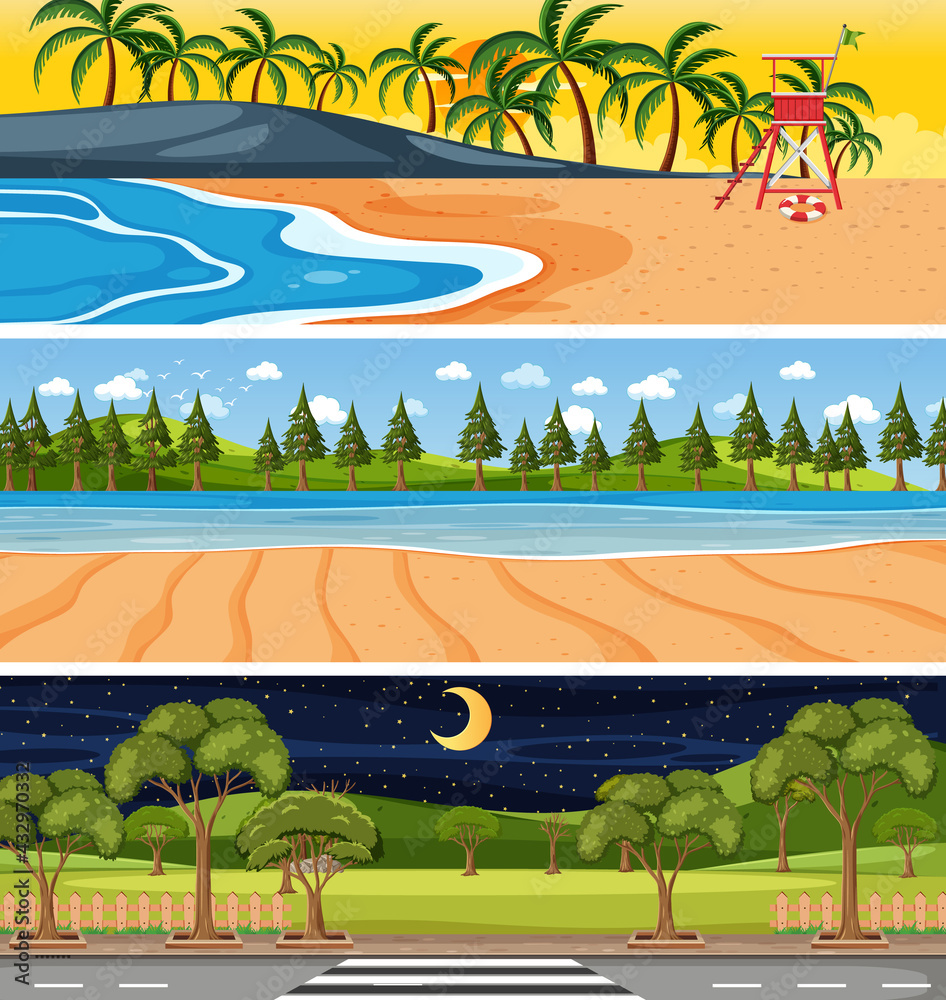 Set of different nature horizontal scenes