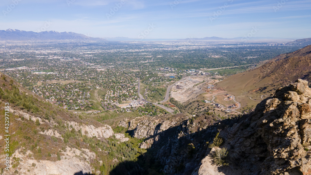 Fototapeta premium Aerial view of the entrance to Big Cottonwood Canyon in the Salt Lake Valley Utah - Drone Shot