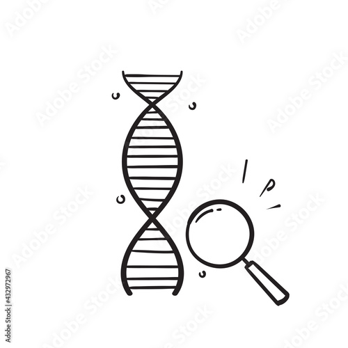hand drawn dna with magnifying glass symbol illustration vector