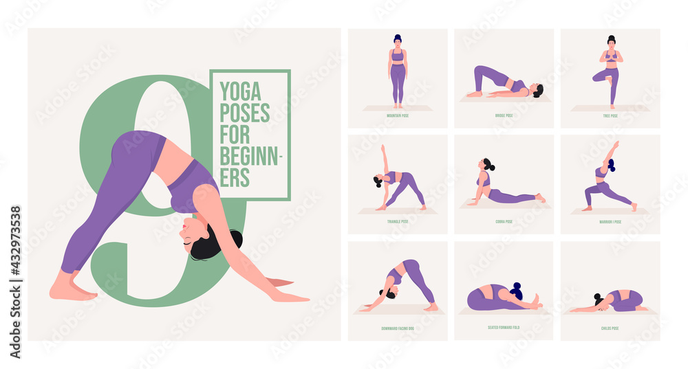 Yoga poses For Weight loss. Young woman practicing Yoga pose. Woman workout  fitness, aerobic and exercises 25660355 Vector Art at Vecteezy