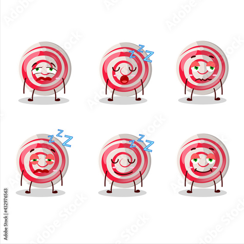 Cartoon character of spiral white candy with sleepy expression