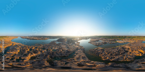 360 panorama by 180 degrees angle seamless panorama of aerial view of Sam Phan Bok, Ubon Ratchathani, Thailand. Dry rock reef. Nature landscape background. Grand Canyon of Thailand. photo