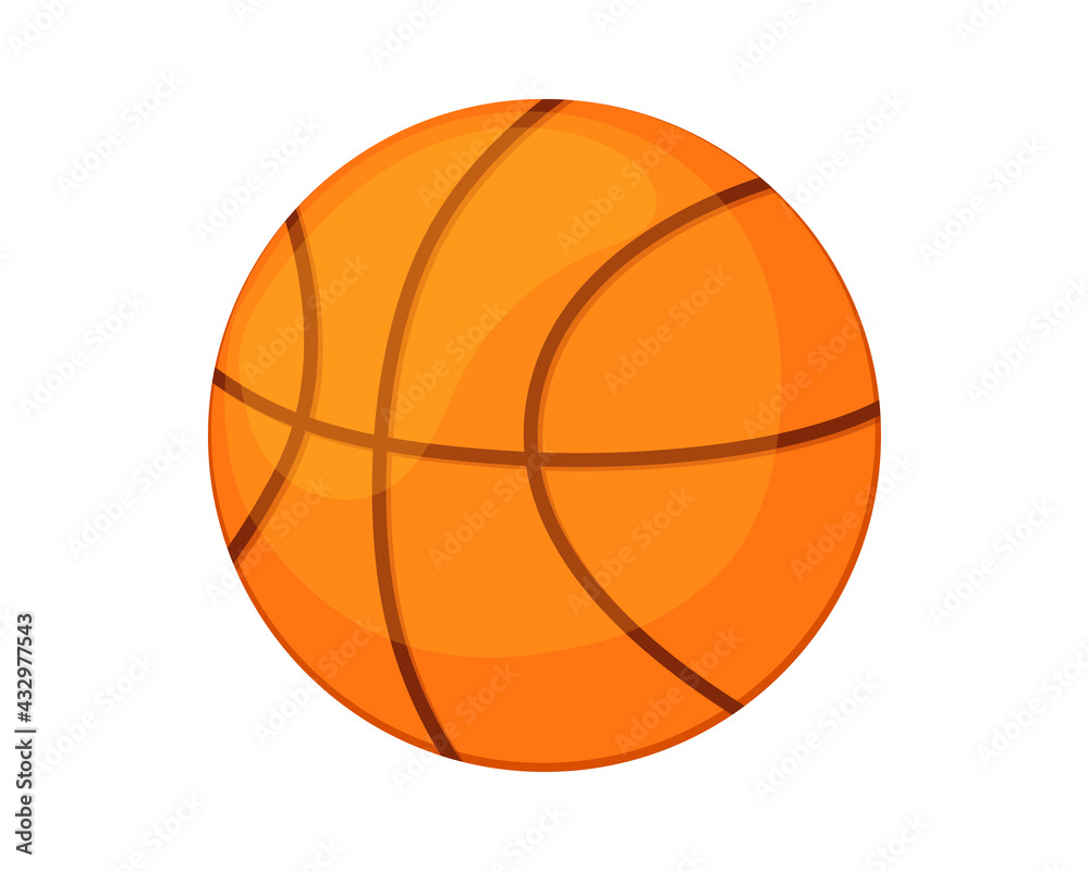 Orange basketball ball in cartoon style. Vector illustration of sports equipment. Isolated on a white background
