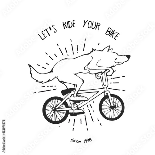 Wolf riding bicycles BMX, vector character design
