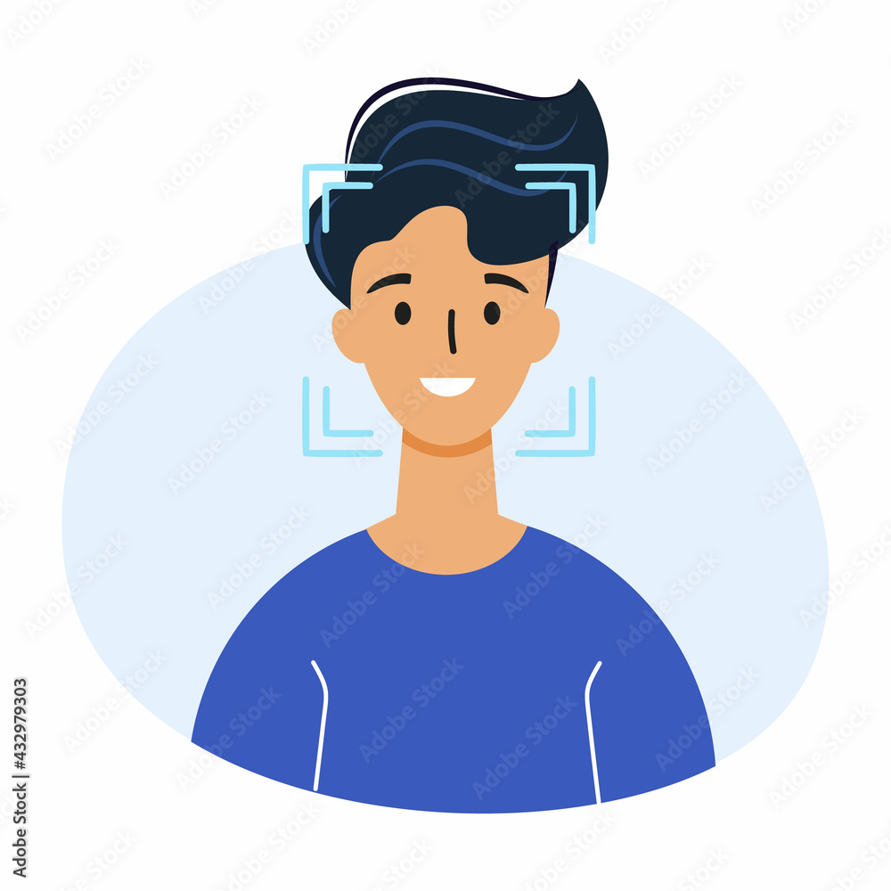Man and facial recognition system. Modern digital technologies. Man and facial recognition system. Modern digital technologies.