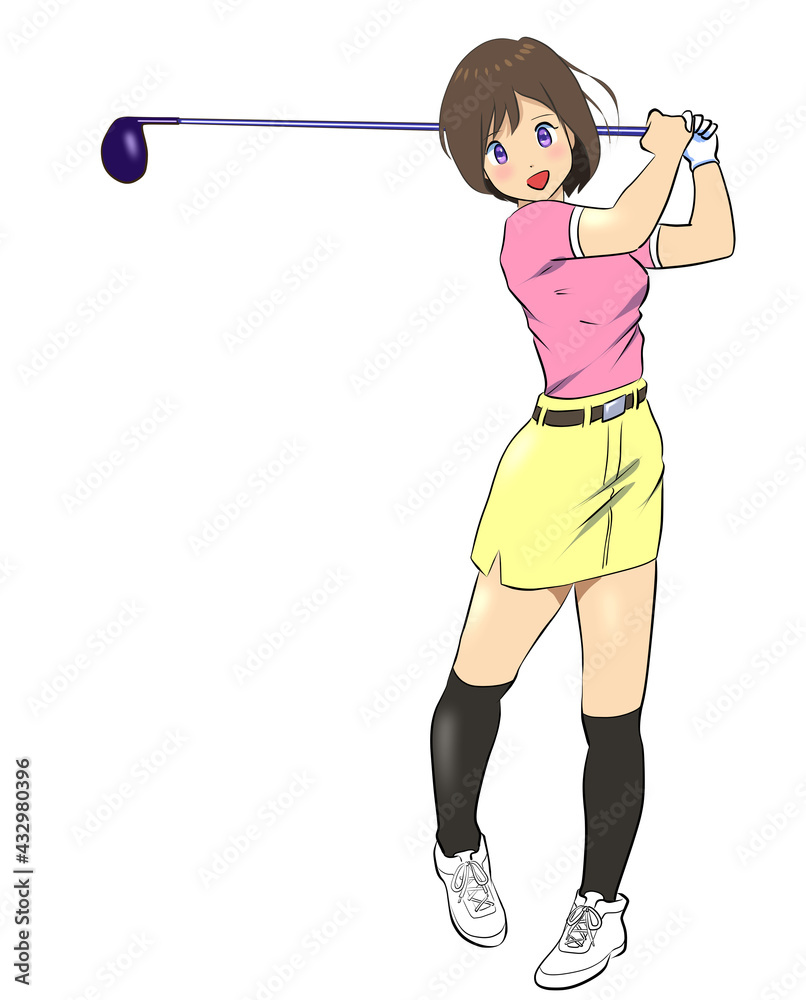 ゴルフスイングする女性 ゴルフスイングする女性