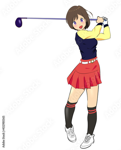 ゴルフスイングする女性