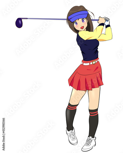 ゴルフスイングする女性