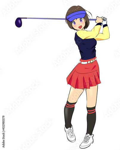 ゴルフスイングする女性
