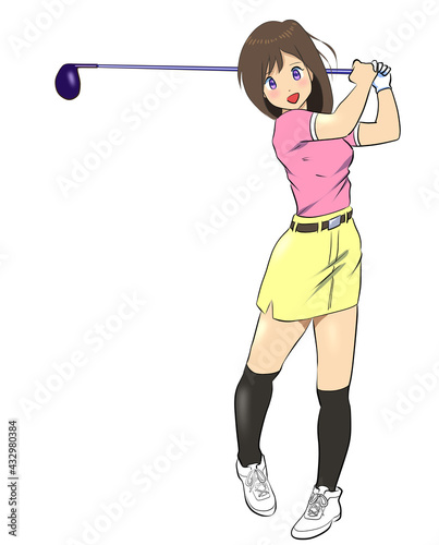 ゴルフスイングする女性