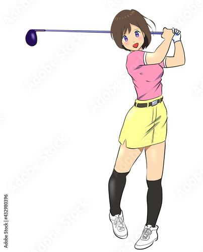 ゴルフスイングする女性