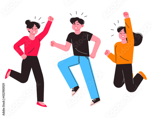 People jumping isolated on a white background. Business concept vector illustration.