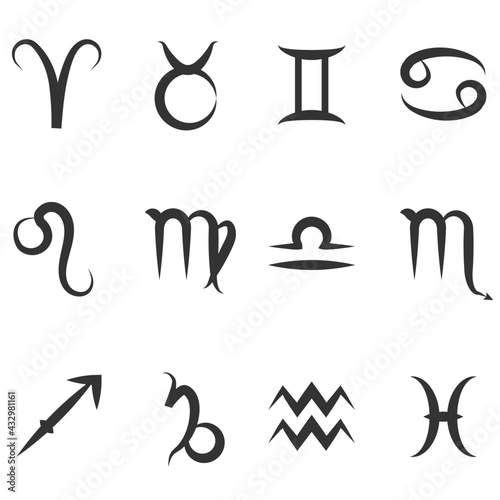 Abstract zodiac icon. Line linear symbol. Signs vector  illustrator. Aquarius, Capricorn, Sagittarius, Scorpio, Libra, Virgo, Leo, Cancer, Gemini, Taurus, Aries, Pisces
