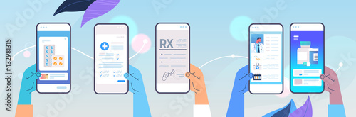 human hands using medical mobile apps on smartphone screens online consultation medicine healthcare