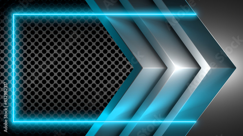 Wallpaper Mural Sci Fy Neon Glowing Lamps On Dark Perforated Wall. Abstract Technology Background. 3D Rendering. Torontodigital.ca