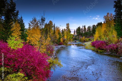 Fall colors from Lawrence park on the shores of Stillwater lake, Kalispell, Montana photo