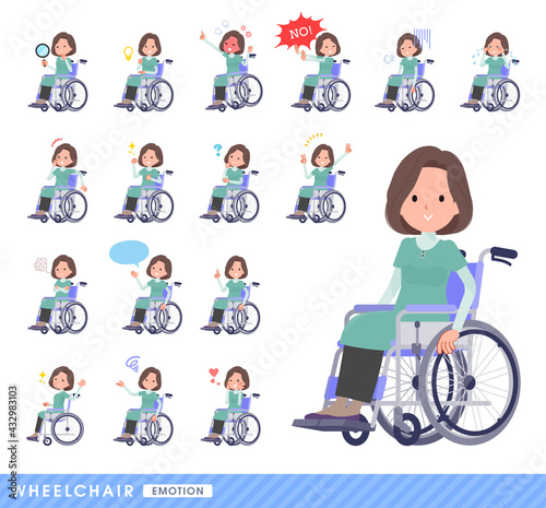 車椅子に乗るチュニック中年女性のセット