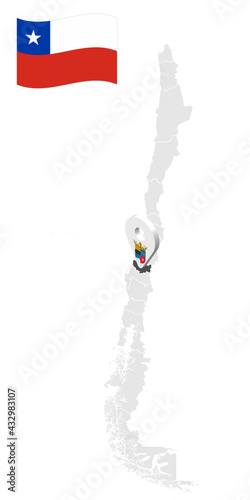 Location of  Nuble Region on map Chile. 3d location sign similar to the flag of Nuble. Quality map  with  provinces of  Chile for your design. EPS10