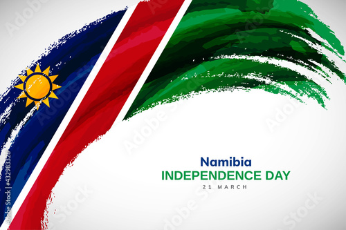Happy independence day of Namibia with watercolor brush stroke flag background with abstract watercolor grunge brush flag