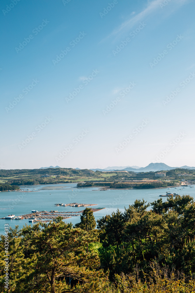 View of sea and island from Dolsan park in Yeosu, Korea