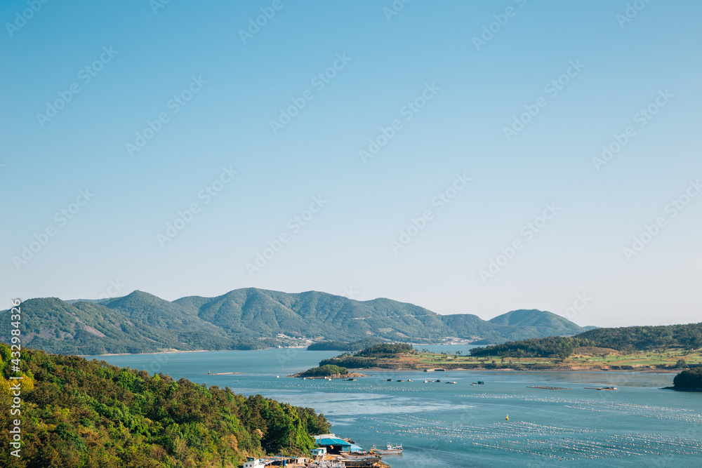 View of sea and island from Dolsan park in Yeosu, Korea