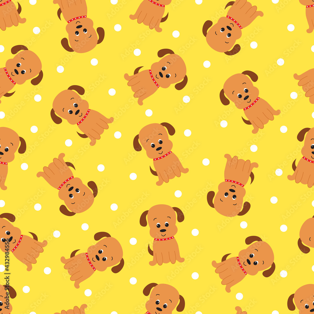 Seamless pattern with cute cartoon dog. Vector illustration.