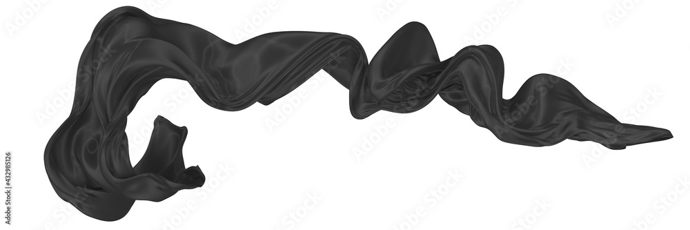 Beautiful flowing fabric of black wavy silk or satin. 3d rendering image. Beautiful flowing fabric of black wavy silk or satin. 3d rendering image.