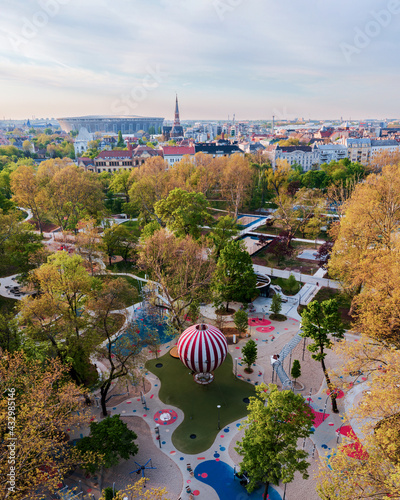 Canvas Print Budapest City park big playground in aerialpanormaic photo